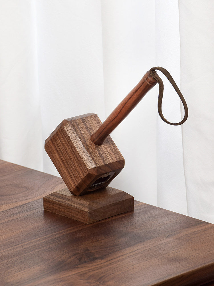 Handcrafted Wooden Thor’s Hammer Magnetic Bottle Opener & Desk Sculpture