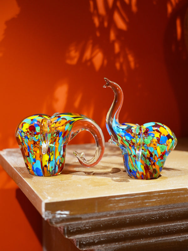 Abstract Elephant Colored Glass Sculpture - Hand-blown Modern Art
