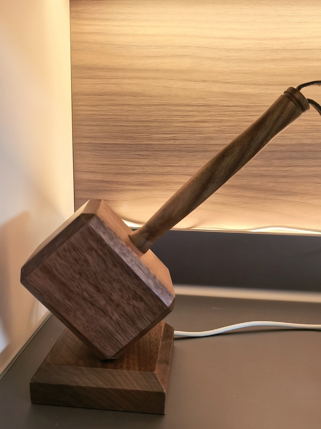 Handcrafted Wooden Thor’s Hammer Magnetic Bottle Opener & Desk Sculpture