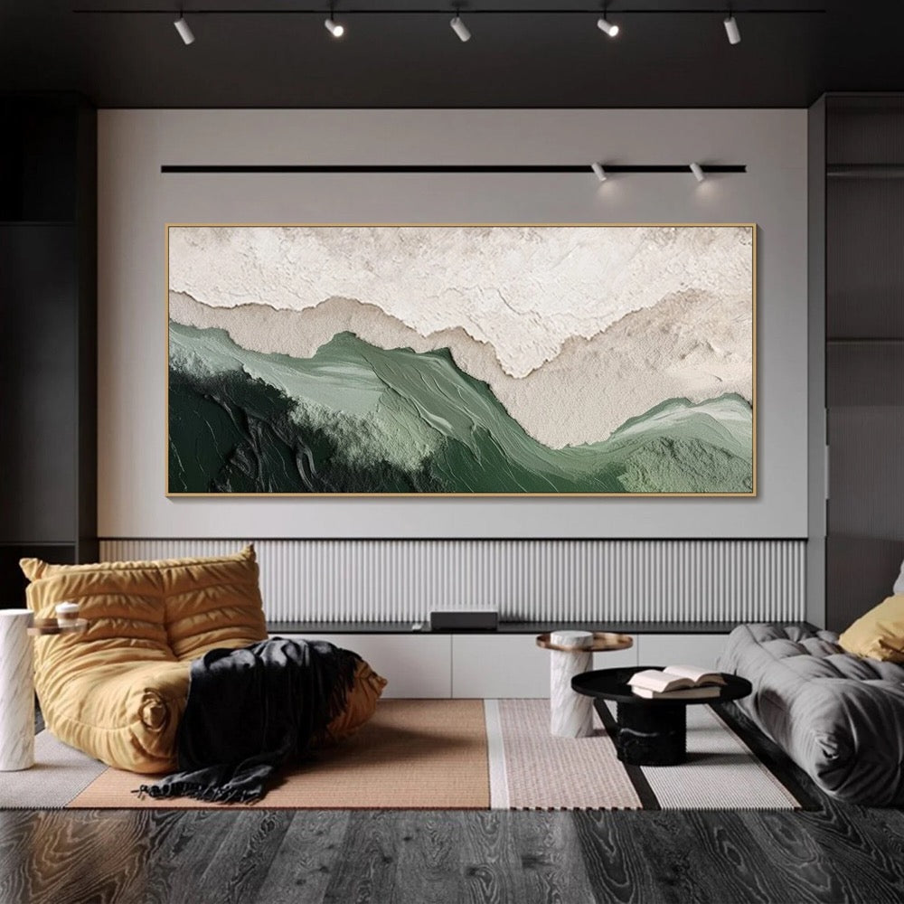 Sage Green Beige Minimalist Beach Painting Large 3D Textured Wall Art Ocean Wave Painting on Canvas Wabi-Sabi Wall Art Living Room Wall Art