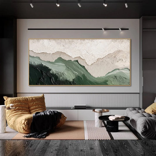 Sage Green Beige Minimalist Beach Painting Large 3D Textured Wall Art Ocean Wave Painting on Canvas Wabi-Sabi Wall Art Living Room Wall Art