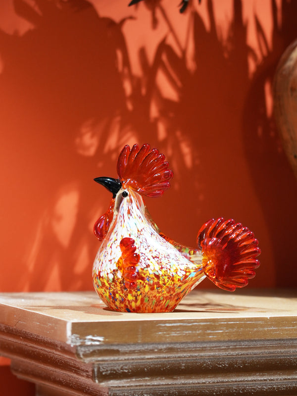 Vintage Art Hand-Blown Glass Red Rooster Figurine