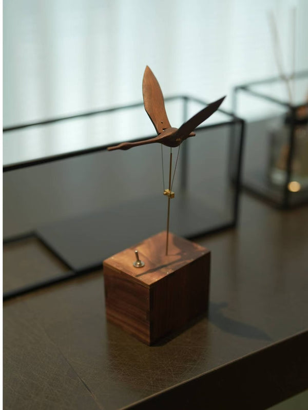 Handcrafted Walnut Swan Automaton - Elegant Motion Art for Desk & Home Decor