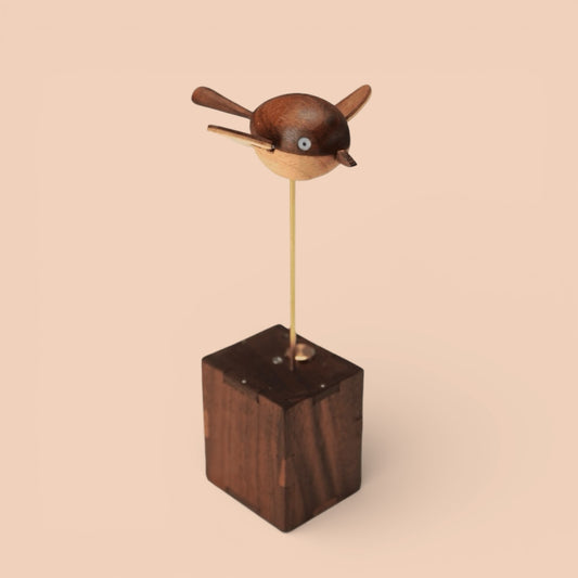 Handcrafted Wooden Bird Automaton with Adjustable Wing Motion