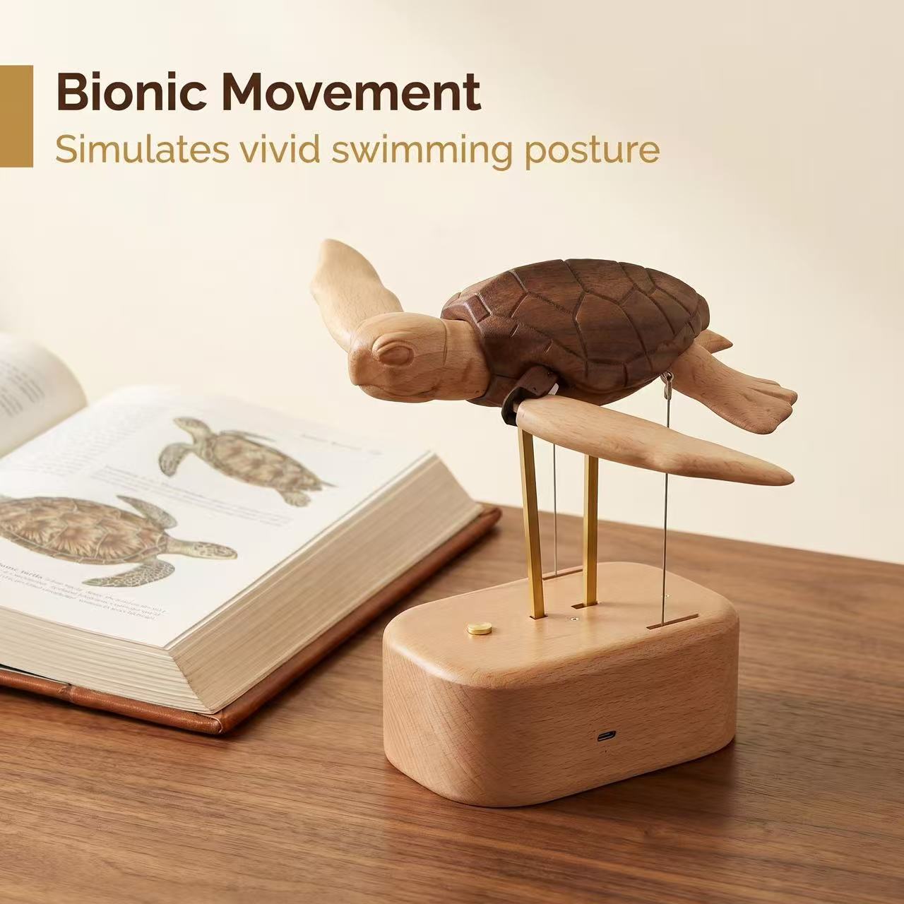 Handcrafted Wooden Sea Turtle Automaton | Kinetic Ocean Art