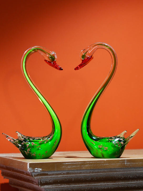 Eternal Love Swans Pair - Handblown Glass Sculpture