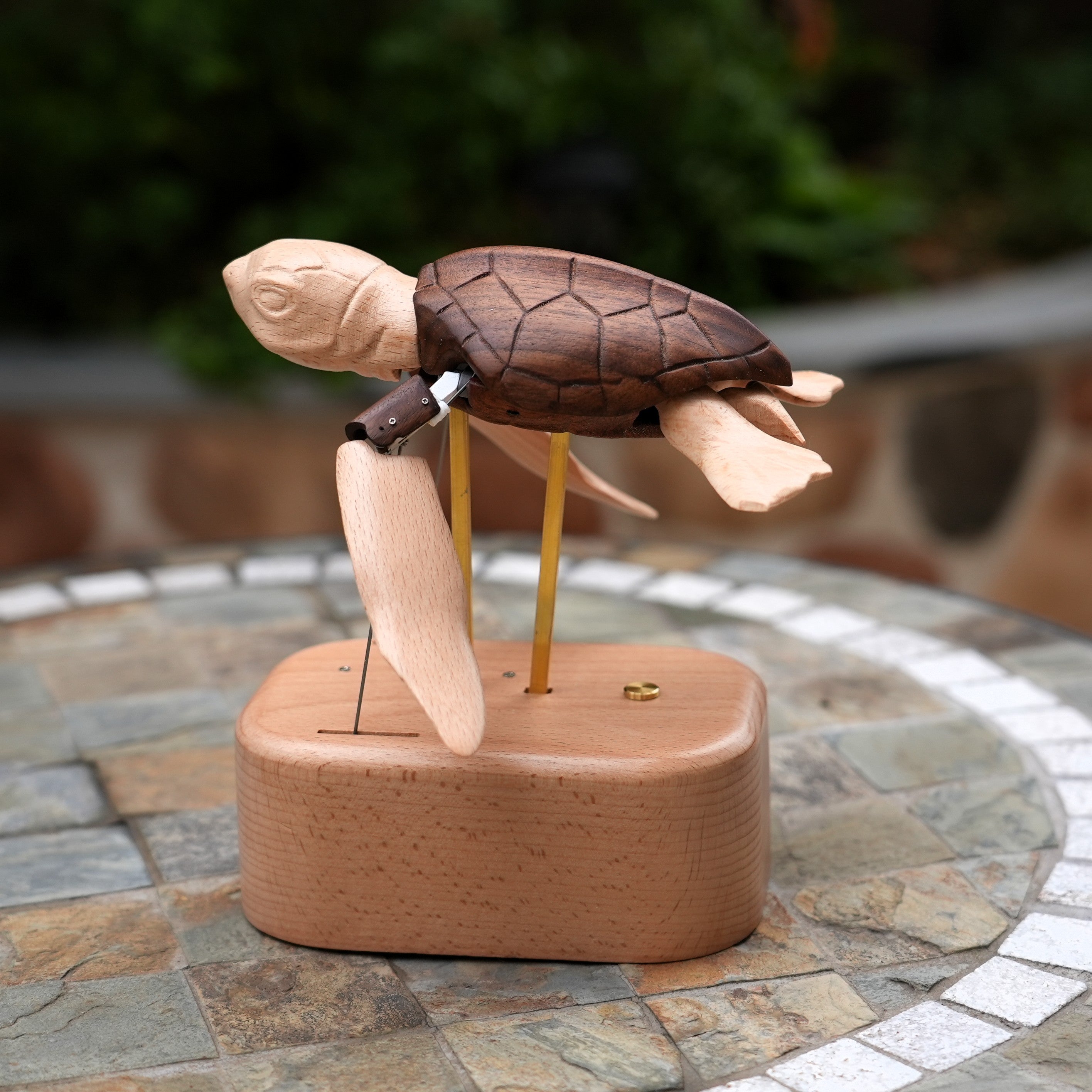 Handcrafted Wooden Sea Turtle Automaton | Kinetic Ocean Art