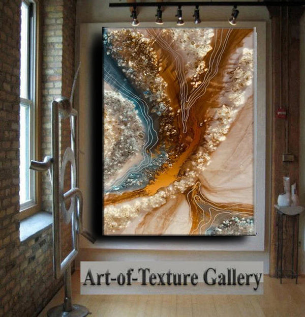 Crystal Quartz Ocean Epoxy River Resin Art Water Selenite Painting Custom Geode Original Abstract Modern Blue Aqua 24K Gold Water